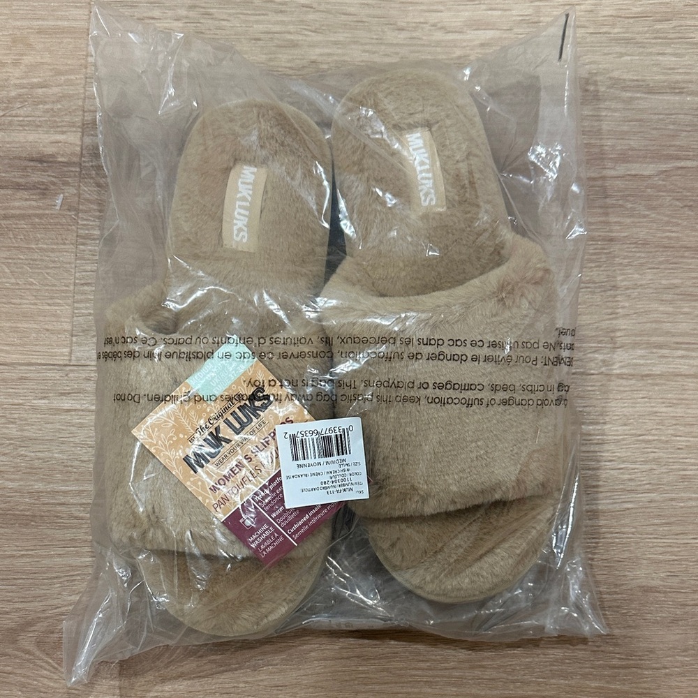 Muk Luks Beige Plush Slippers